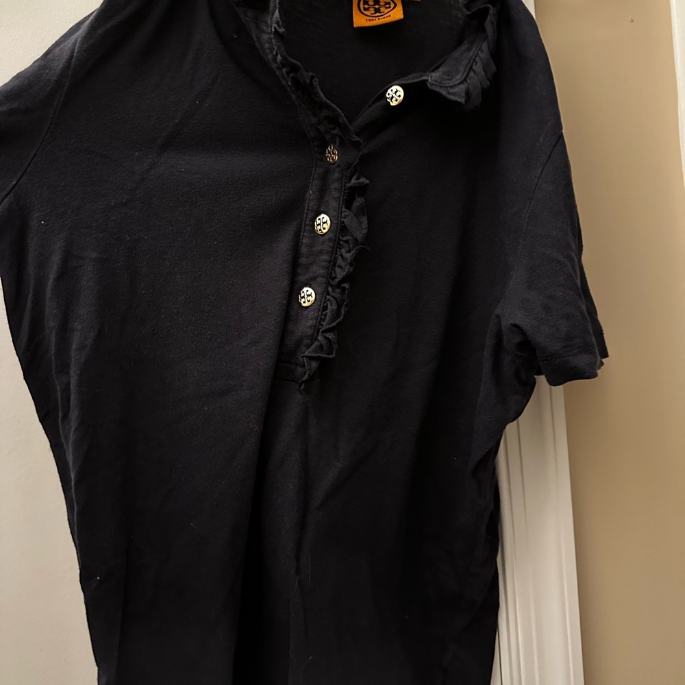 Tory Burch Black Ruffle Button-Up Blouse